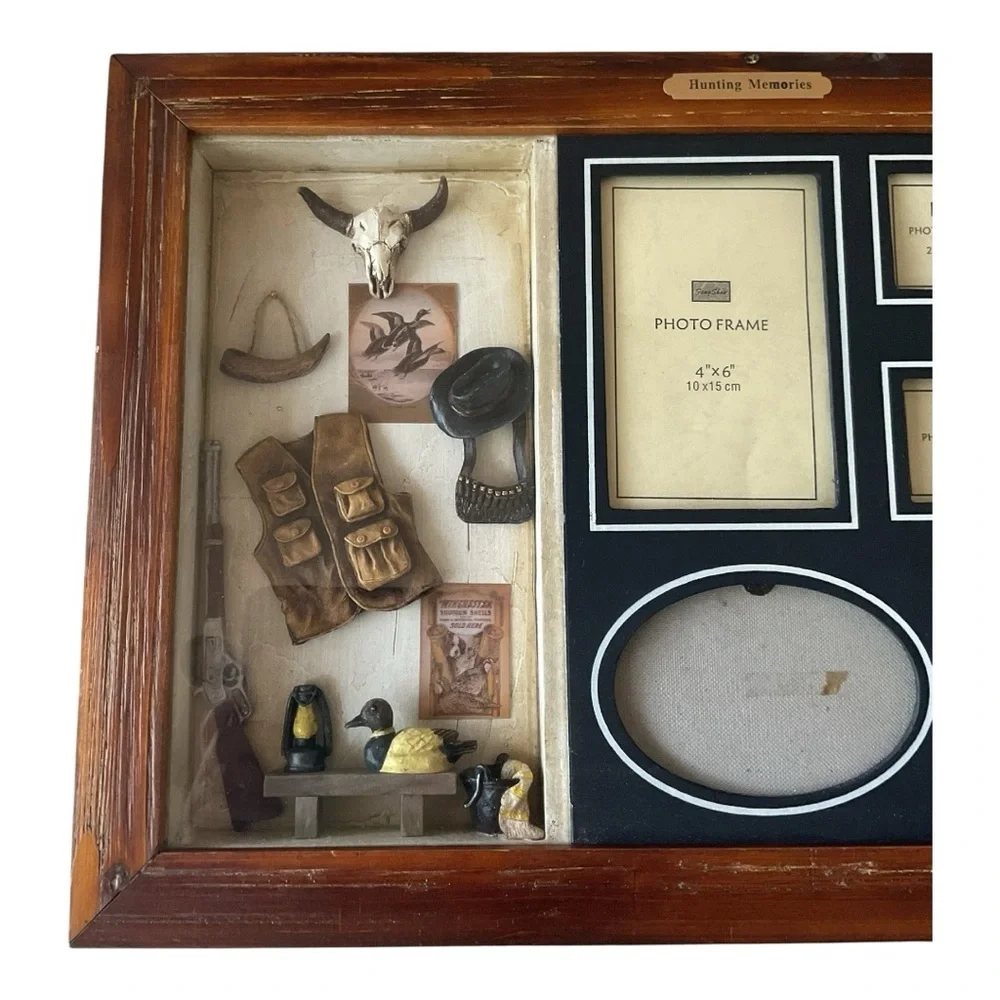 Western Shadow Box Photo Frame  Rustic Cowboy Décor with 6 Picture Openings